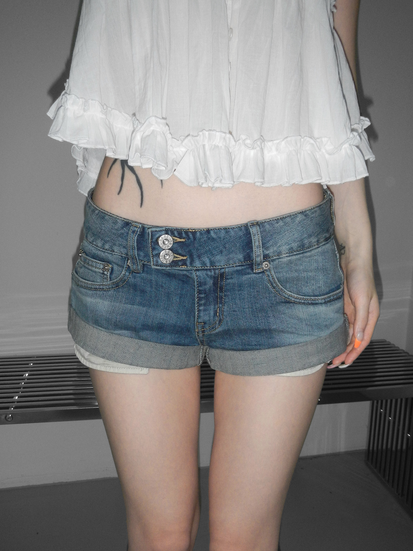Cuffed Low-Waist Denim Shorts