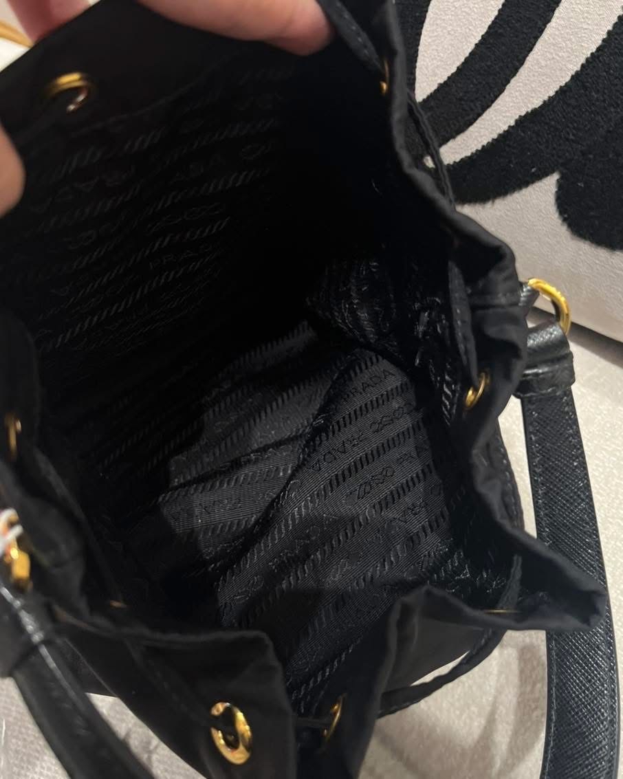 PRADA Duet Re-Nylon Bucket Bag Black,100%Authentic,95%new ✅card✅dust bag