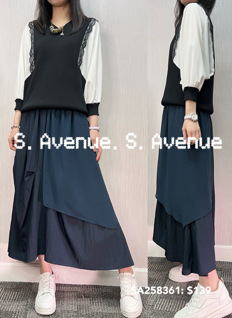 SA258361: 中袖側拼雪紡蝙蝠線top