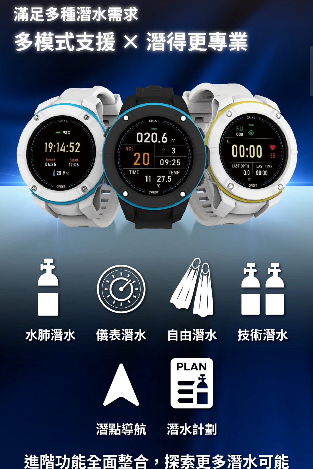 CREST CR-5L 潛水電腦錶｜75g輕量 GPS潛點記錄｜MobiDealerHK