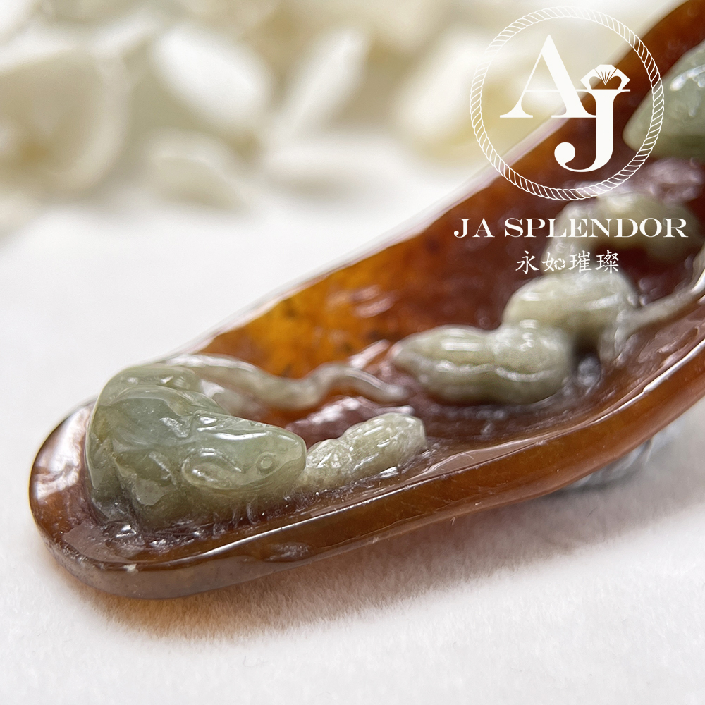JNK 303 天然翡翠A玉-特色巧雕紅翡【鼠】鴻運數錢招財進寶18K吊墜