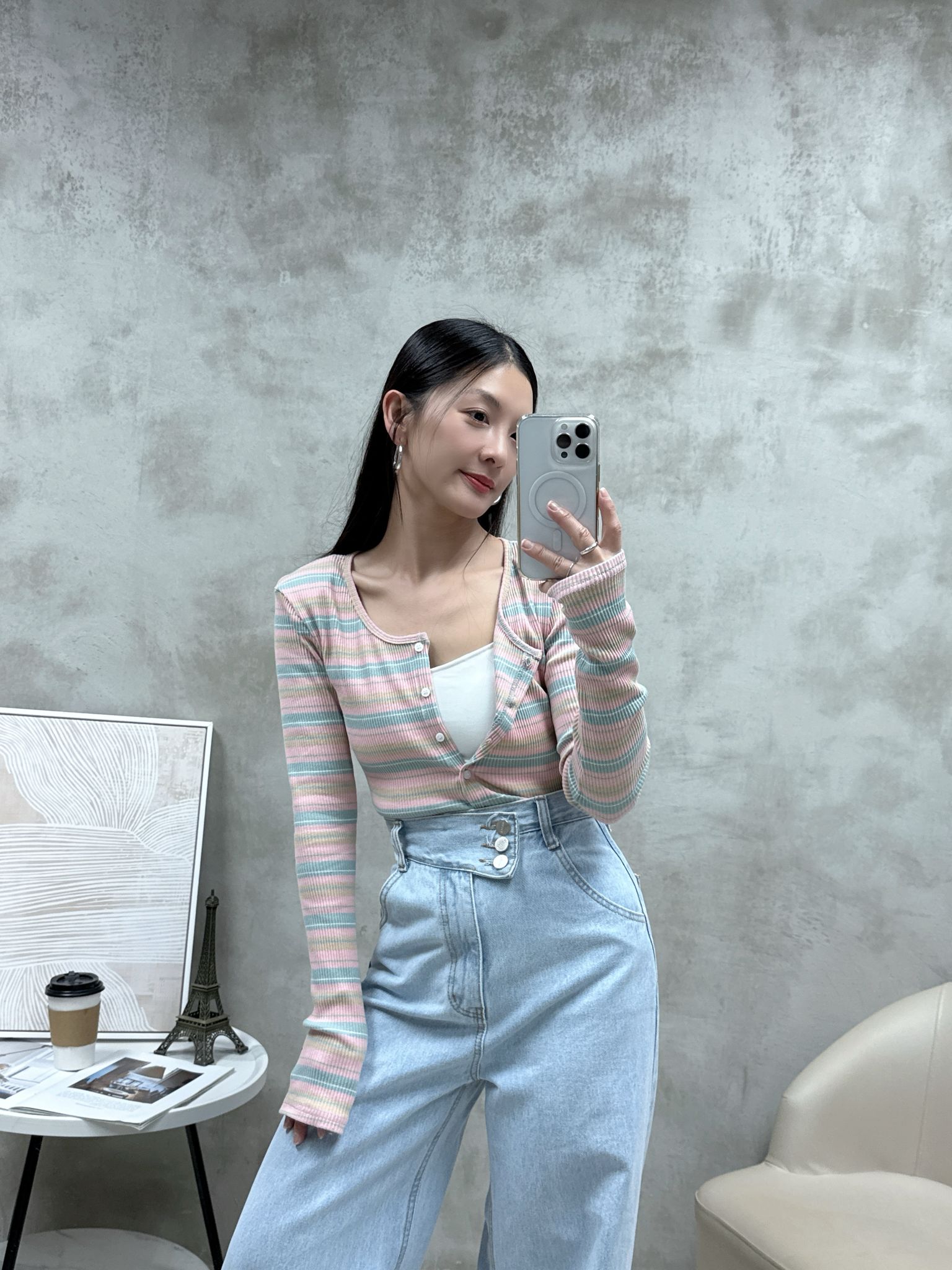 C04 拼色橫紋外套