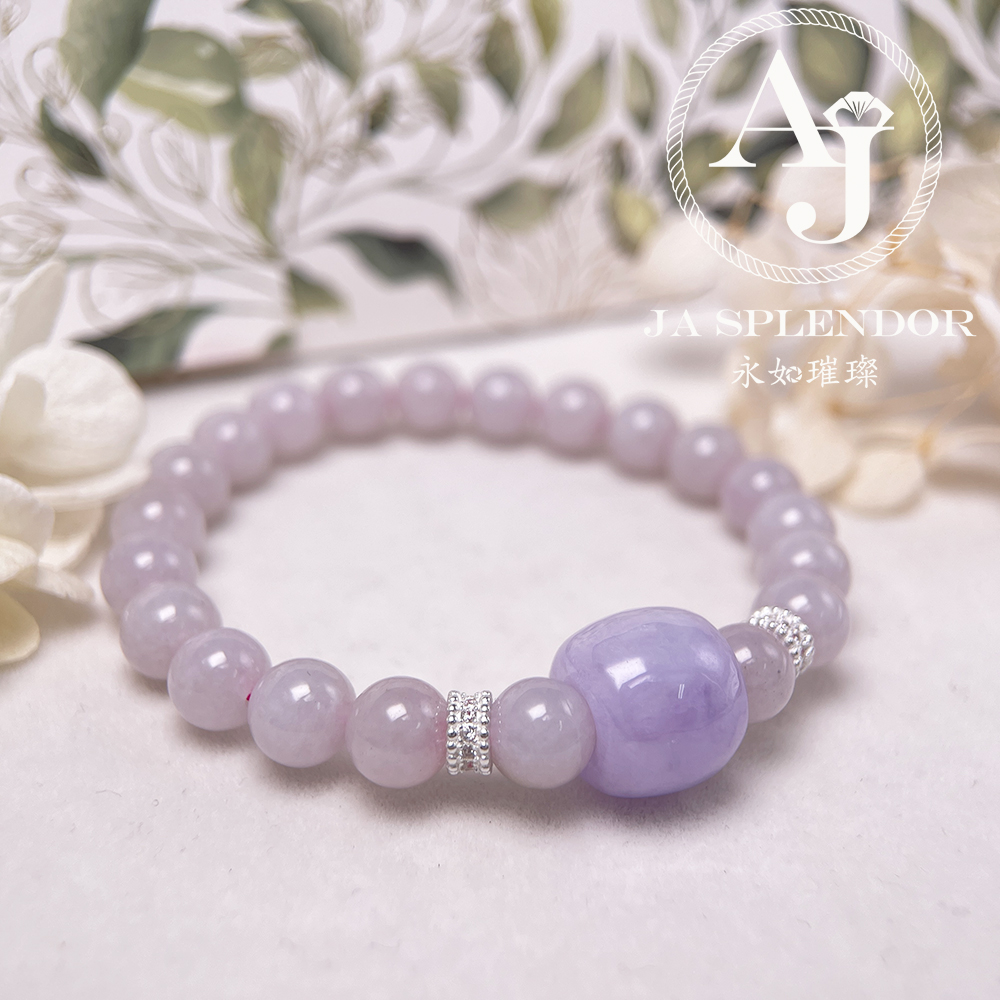 FBG26-H18 天然翡翠A玉-冰種紫羅蘭路路通拼粉色翡翠手串（旺人緣）