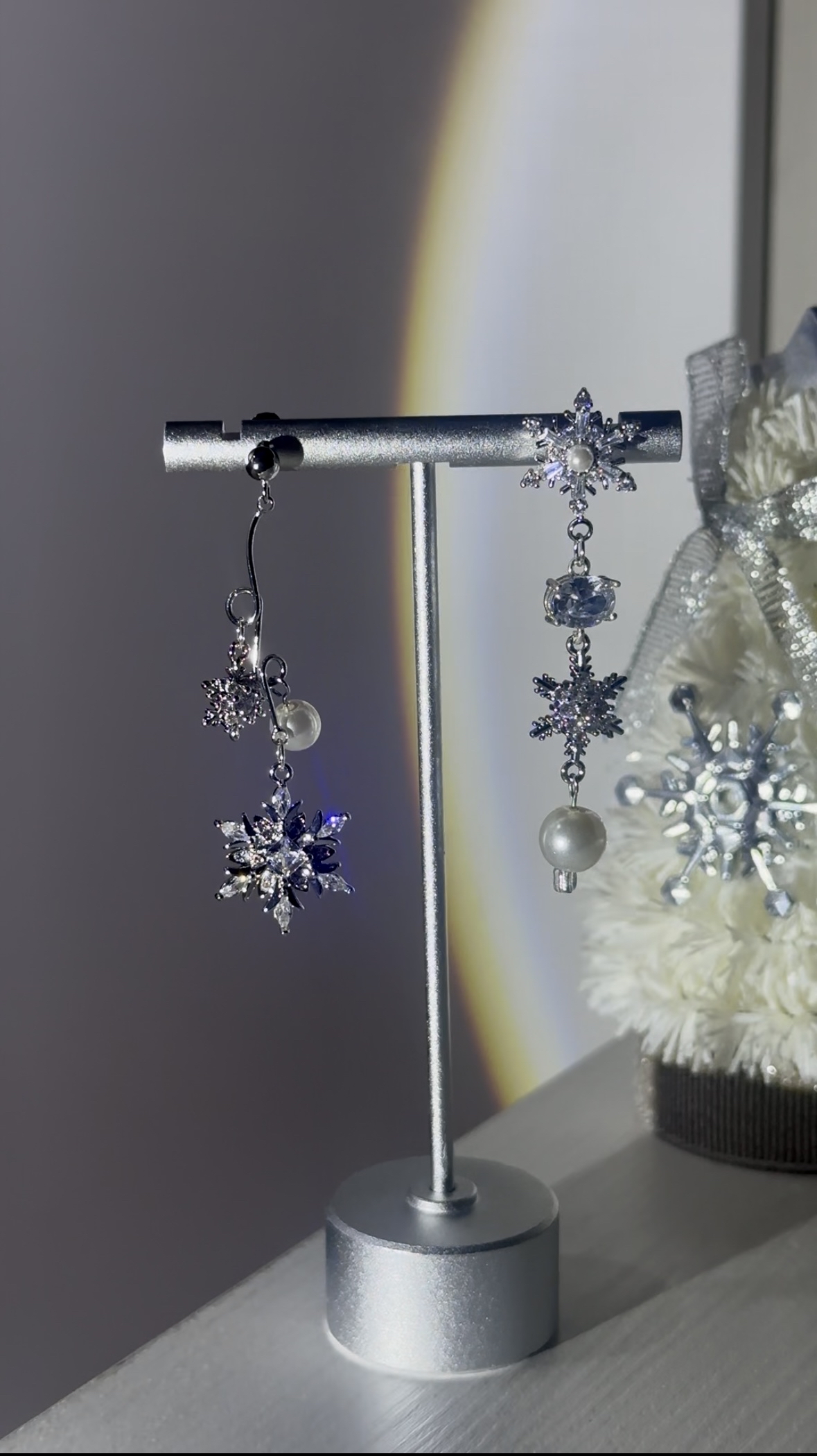 白色聖誕❄️珍鑽星耳環(銀)