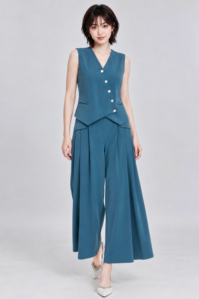 210603 Asymmetric Button Tailored Vest Top