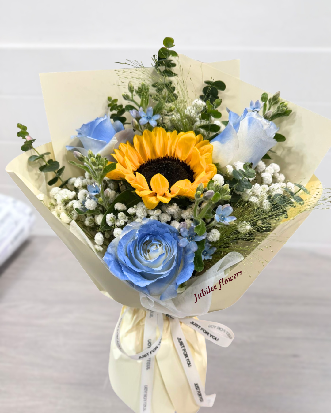 🌻向日葵 碎冰藍玫瑰花束