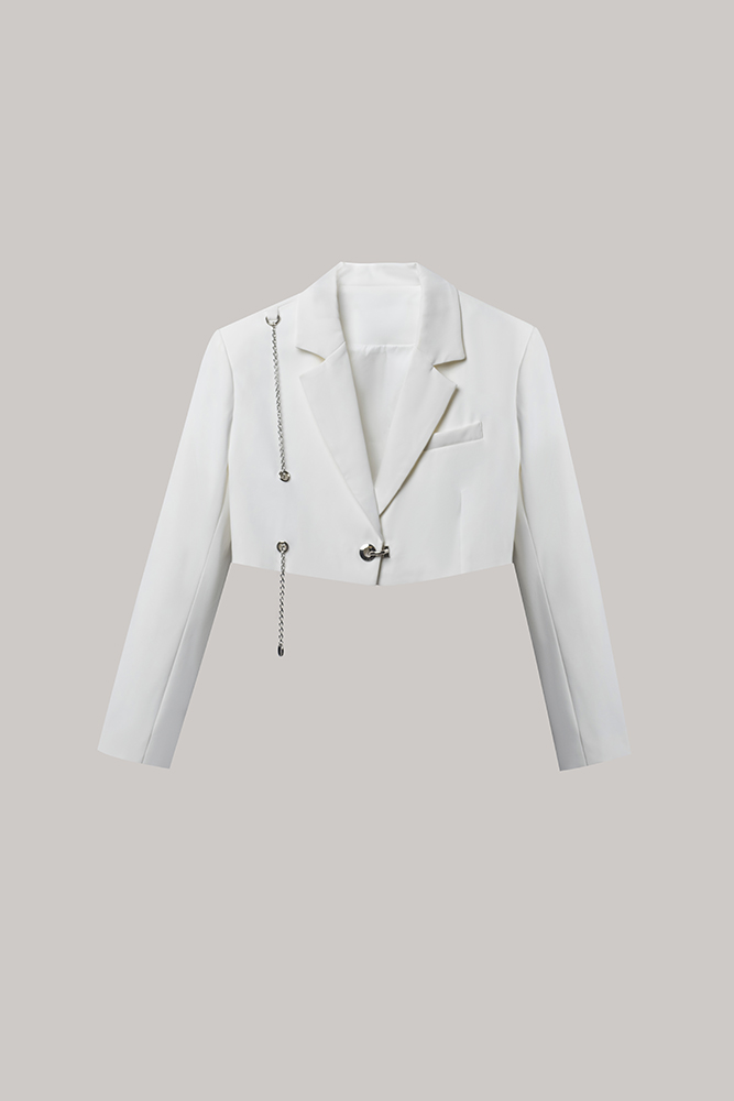 White Cropped Chain-Detail Blazer
