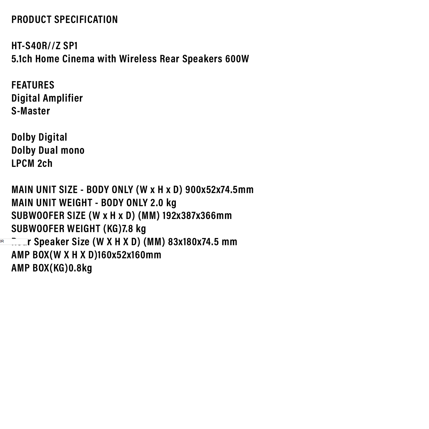 Sony 5.1ch Home Cinema Soundbar System (HT-S40R)