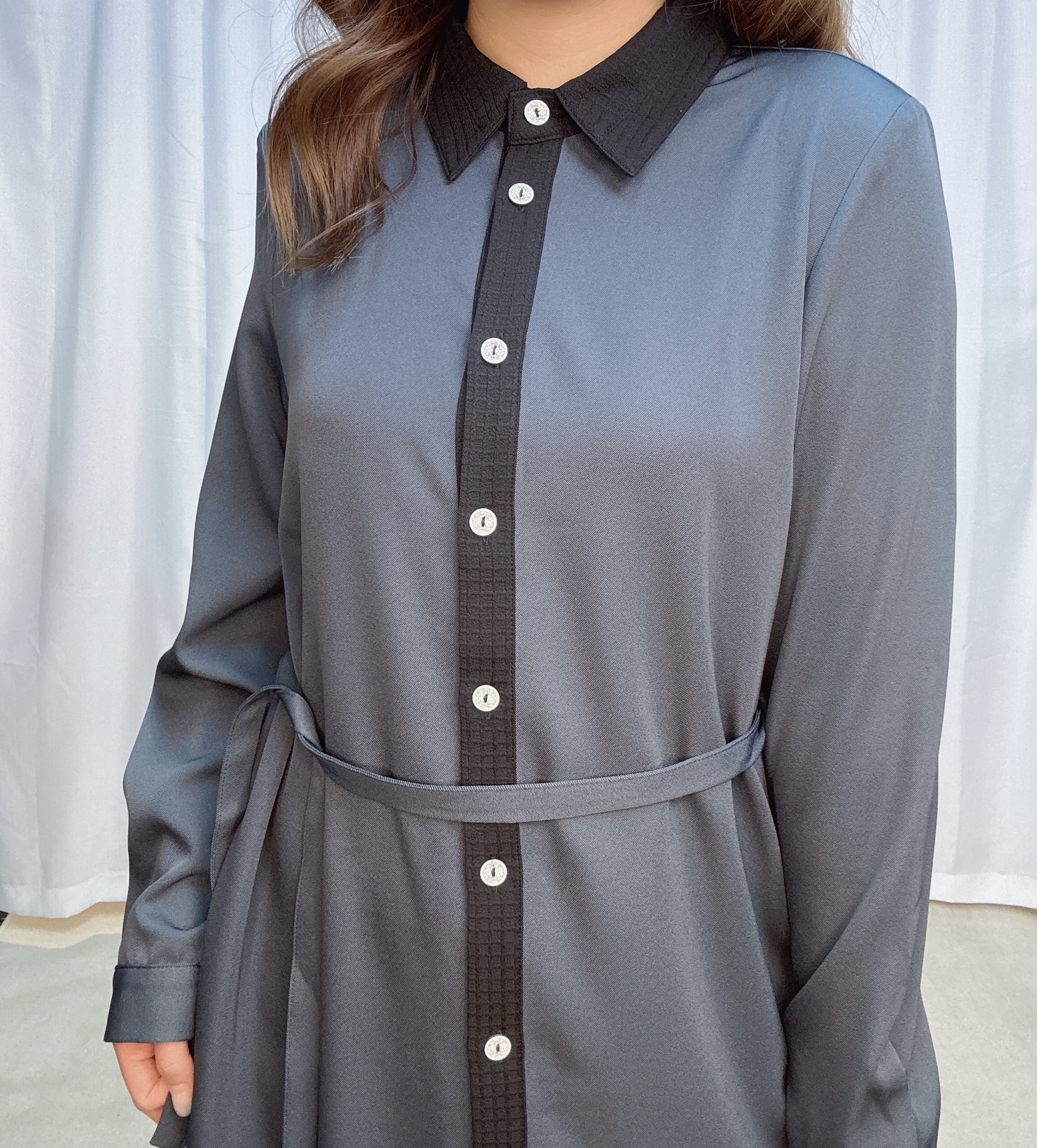 103483 BS444 自家系列 千鳥格網拼提花格紋梳織背心外套 +提花格紋梳織撞色長身恤衫裙套裝