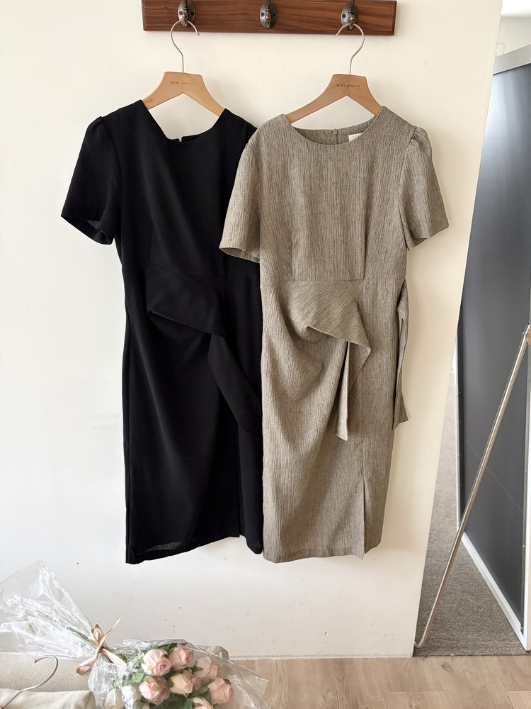 Elise Draped Slit Dress (Black)