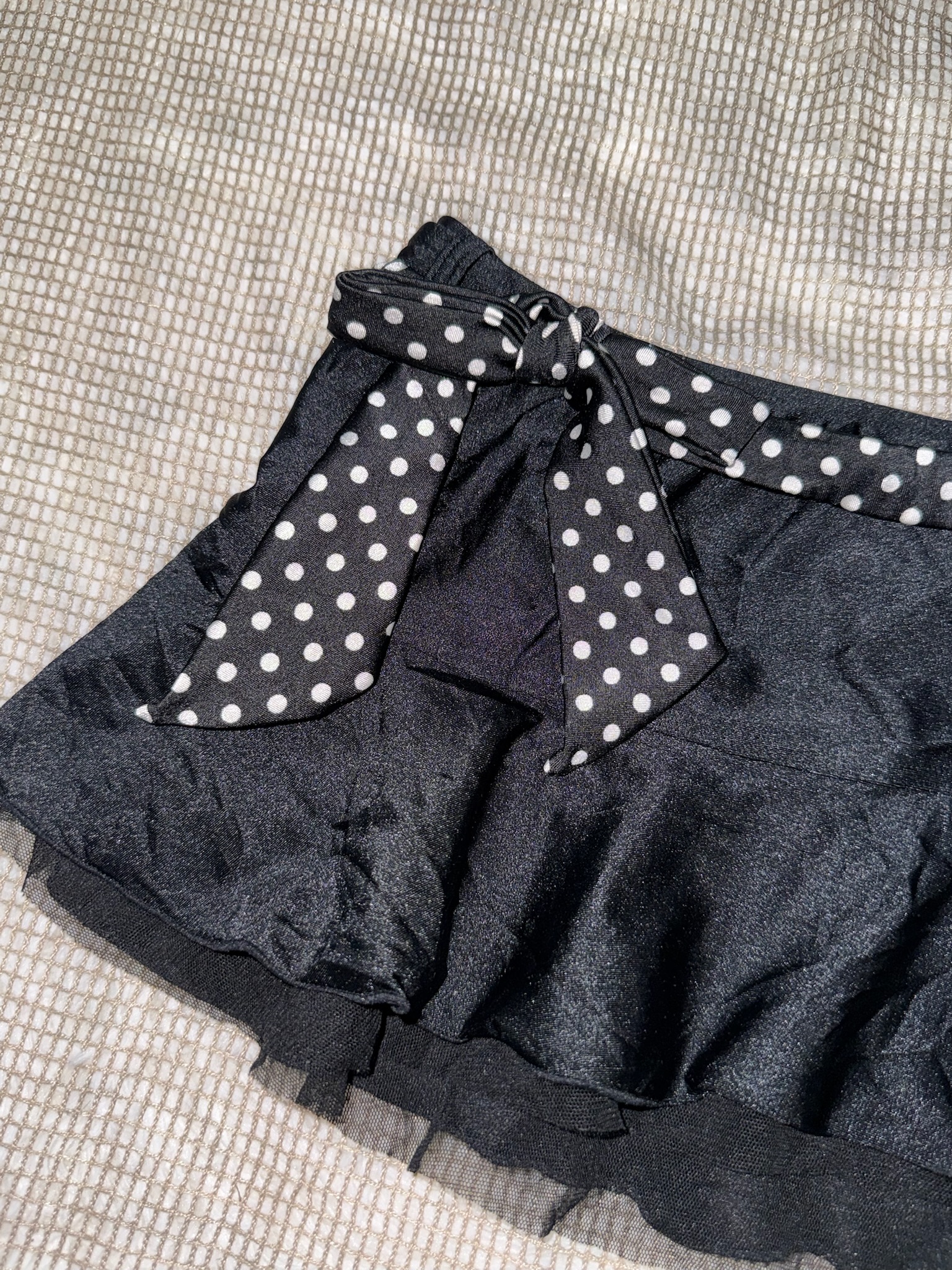 Black Mini Skirt with Polka Dot Bow