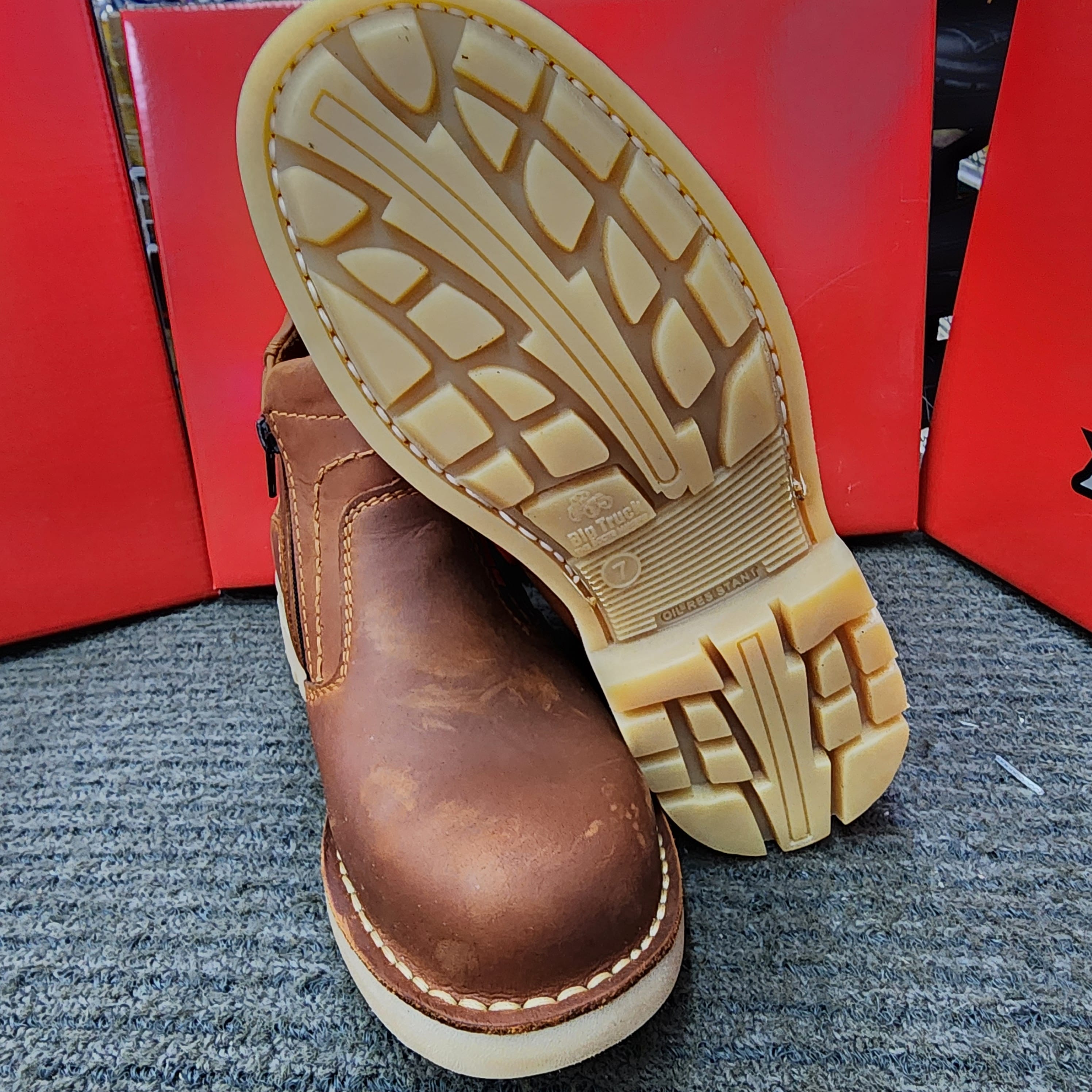 BIG TRUCK 8018 8033 8035 HONEY RUBBER SOLE SAFETY SHOES HIGH CUT ZIP LACE Leather Kasut Keselamatan