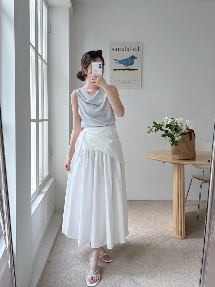 Wrap-Waist Flare Skirt (White)