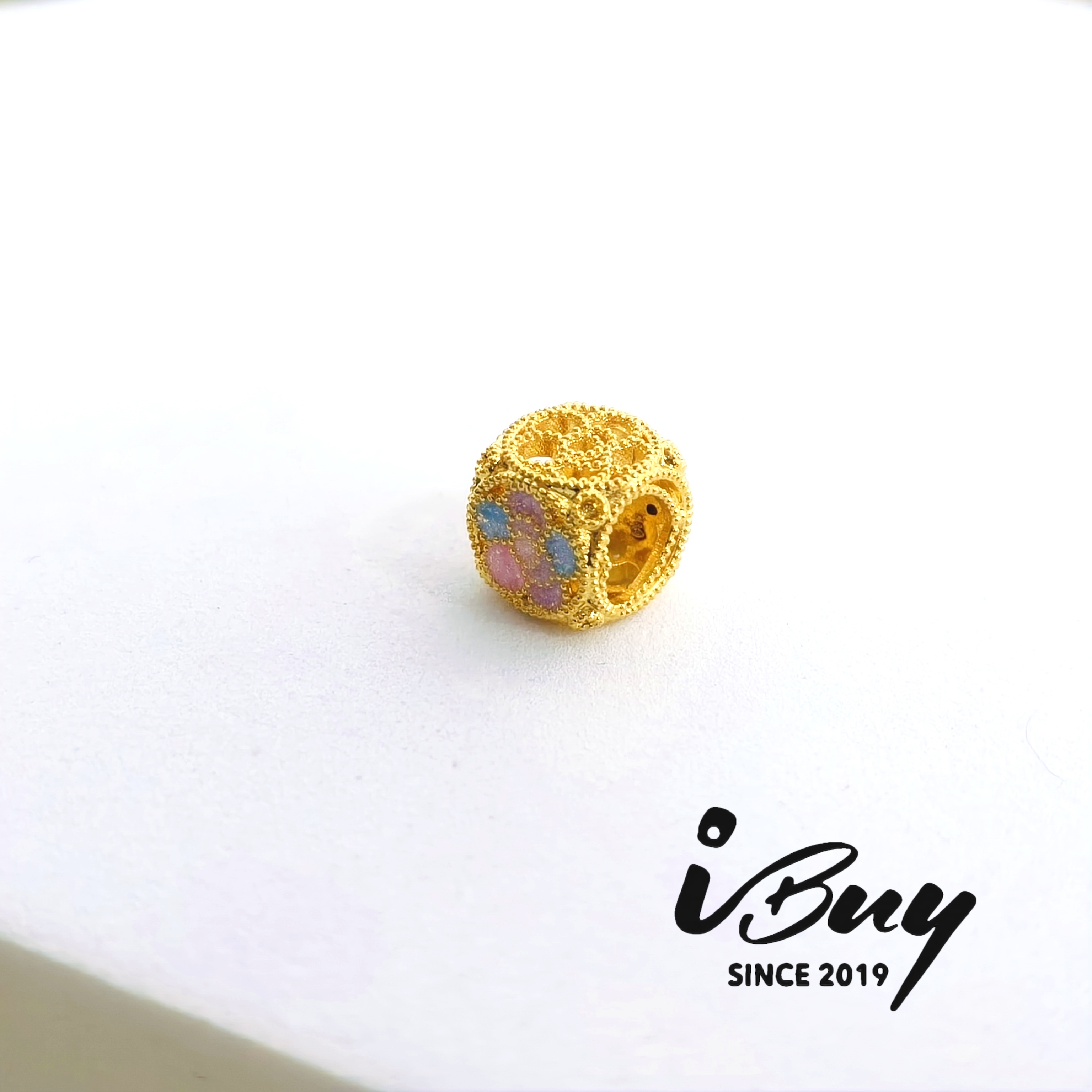 916 HARD GOLD COLORFUL ENAMEL FLOWER SQUARE BEAD 916 硬金 珐琅彩花四方块串咀