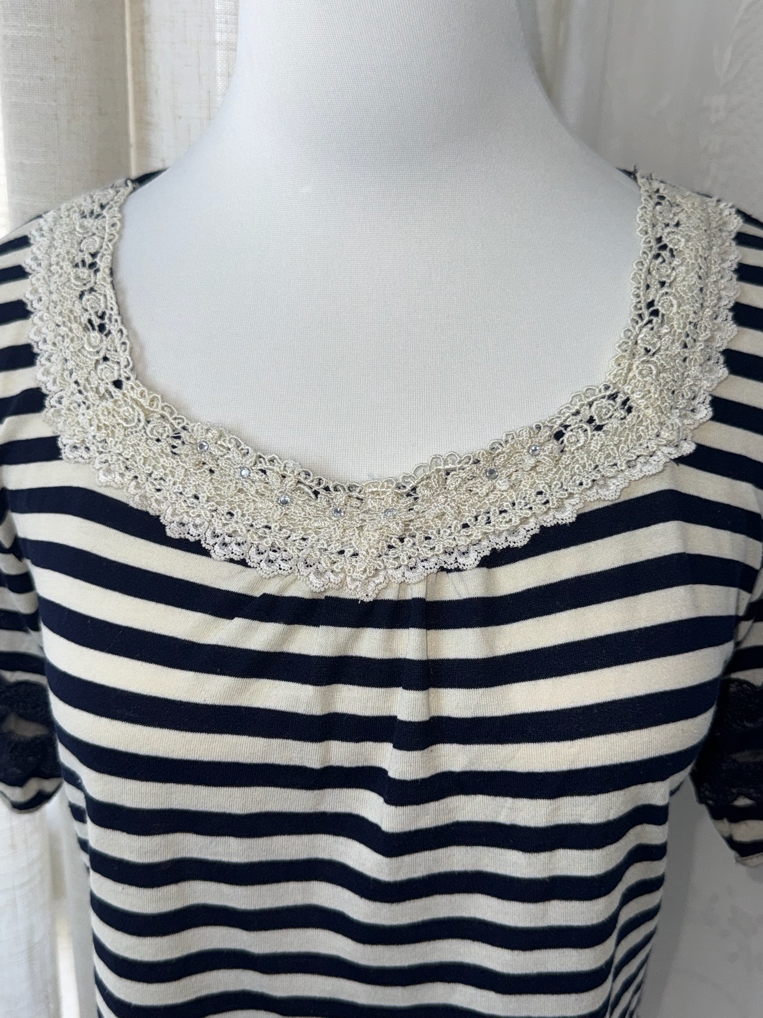 Axes Femme Nautical Striped Lace-Trimmed Tee