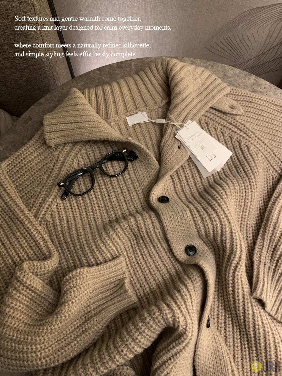 【100%保證韓國直送】簡約高領比左扣設計立體織紋針織外套 Cardigan [2 color] RL114783