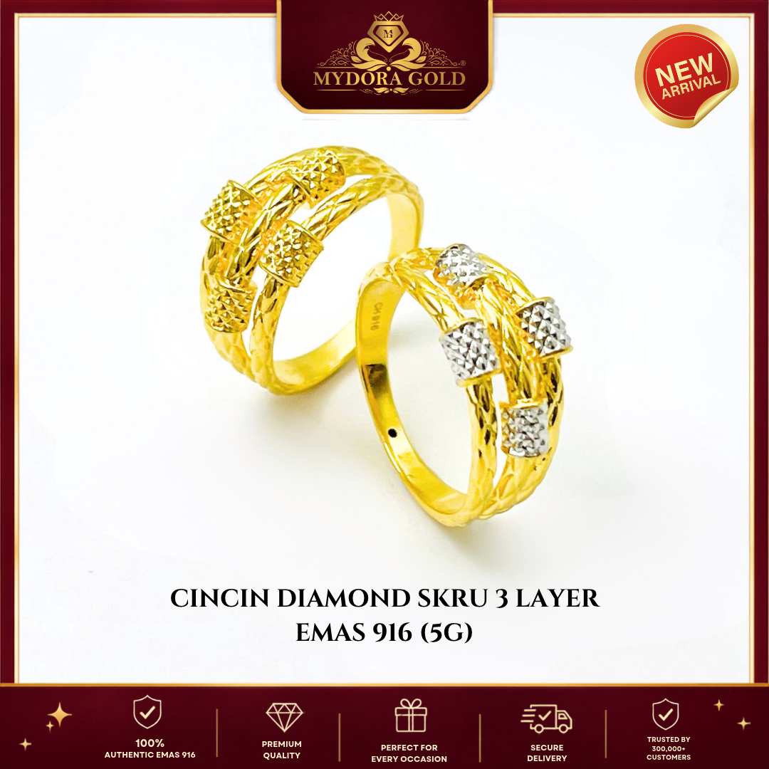 MYDORA Emas 916 Cincin Diamond Skru 3 Layer (5G) l EMAS 916/22K