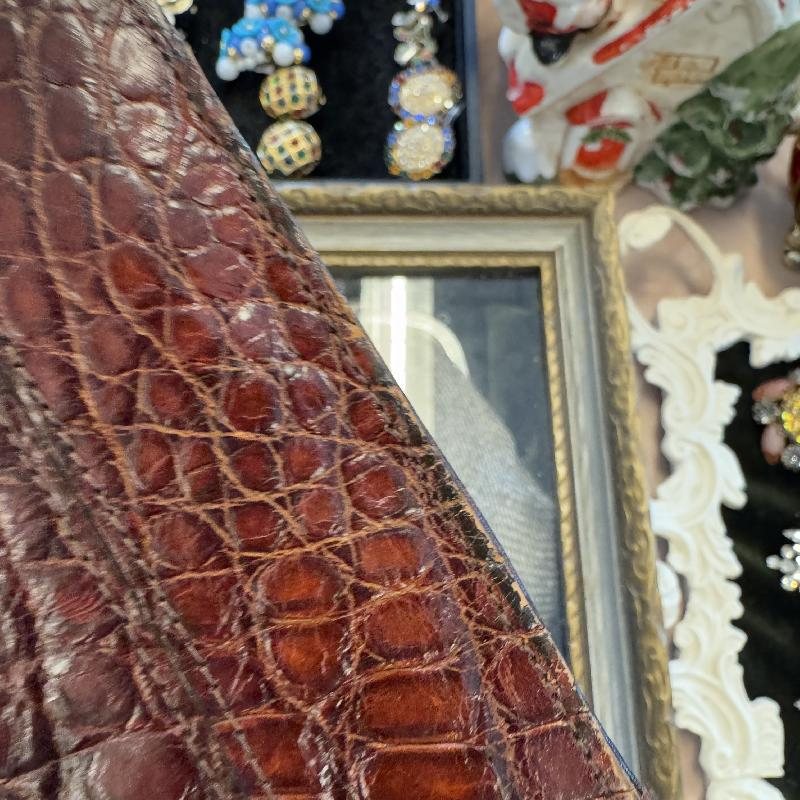 C.a. 1950s Brown Crocodile / Alligator Leather Bag from Paris (MT2258)