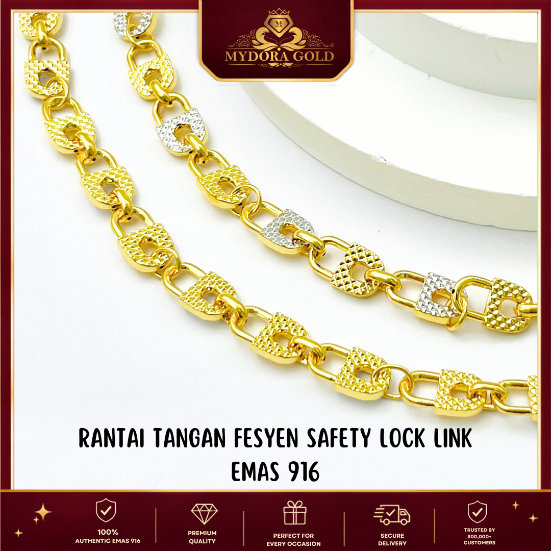 MYDORA Rantai Tangan Fesyen Safety Lock Link l EMAS 916/22K