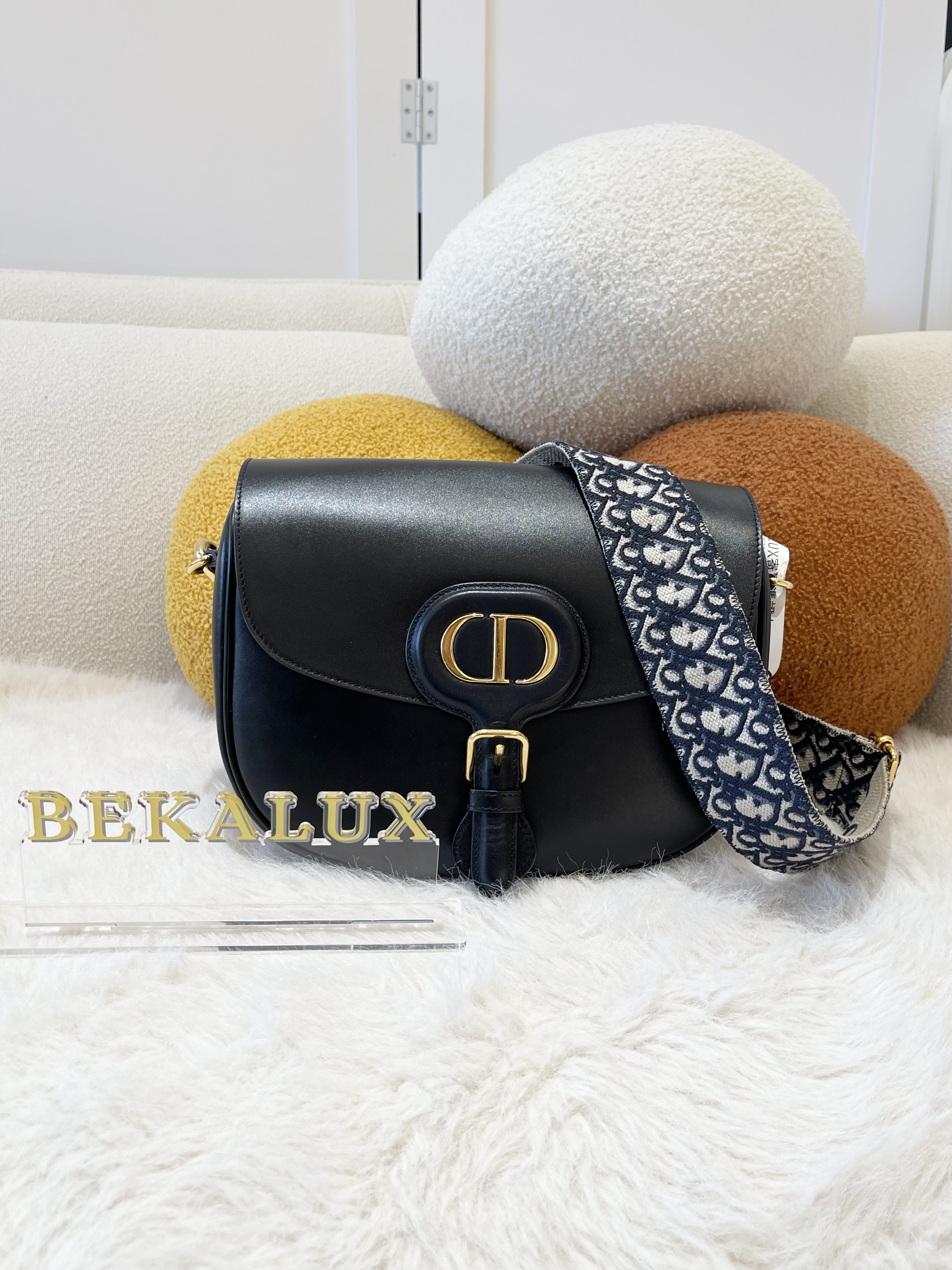 Pre-owned Christian Dior Black / Blue Dior Oblique Embroidered Shoulder Strap Bobby Bag/ Product Code: 25051605