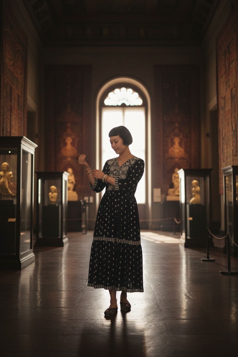 1618 Black Emb. Eyes V-Neck 2-Layer OP 47.5"