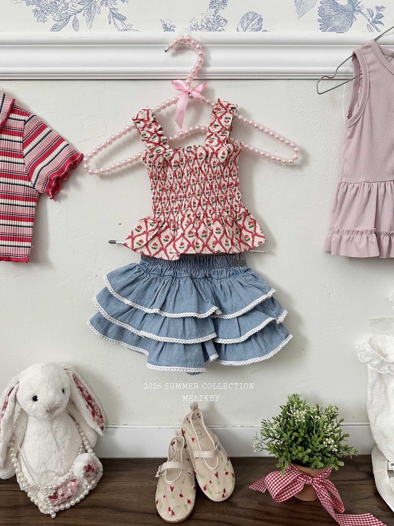 Cherry Ribbon Tucking Blouse