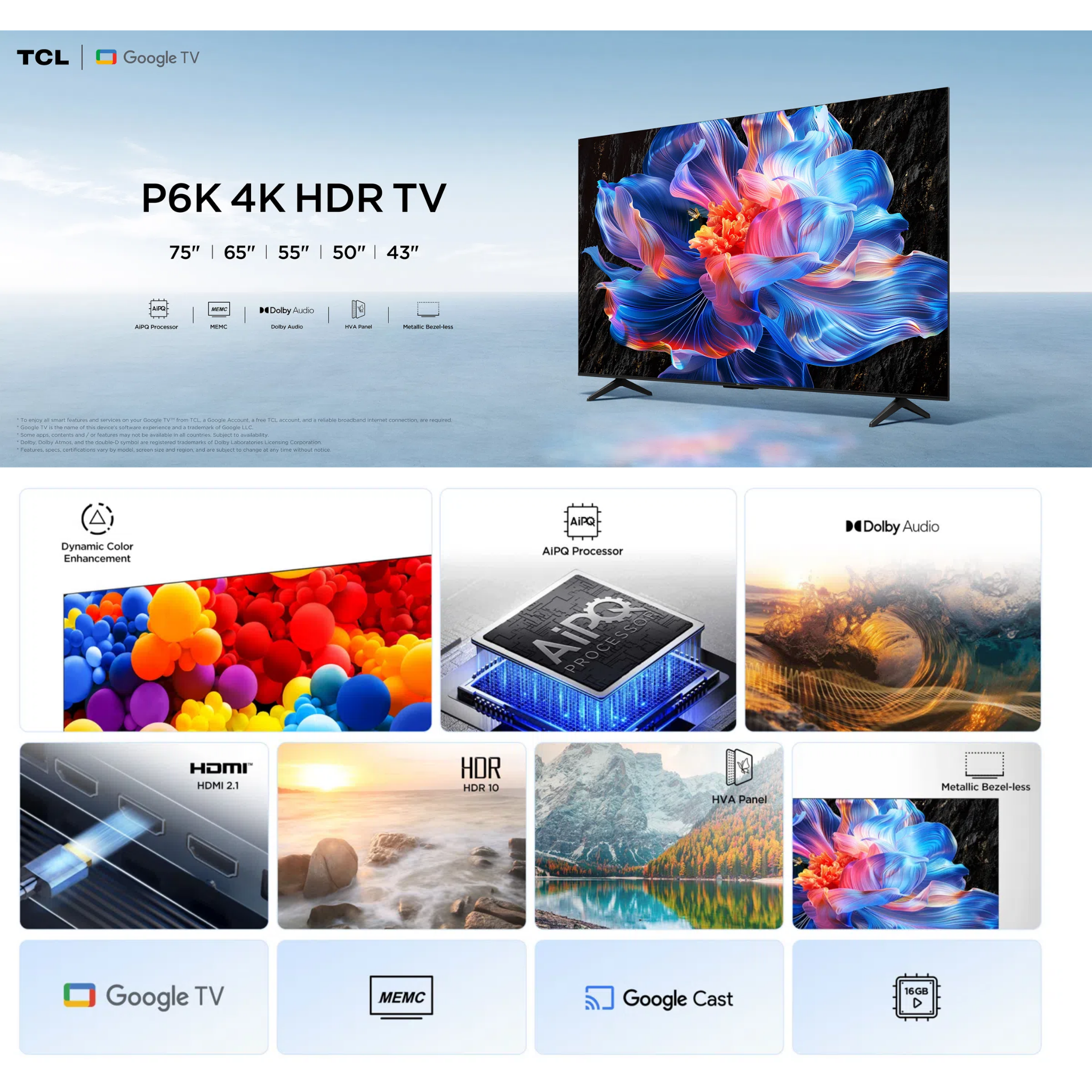 TCL 55" P6K Series 4K UHD HDR Google TV (55P6K)