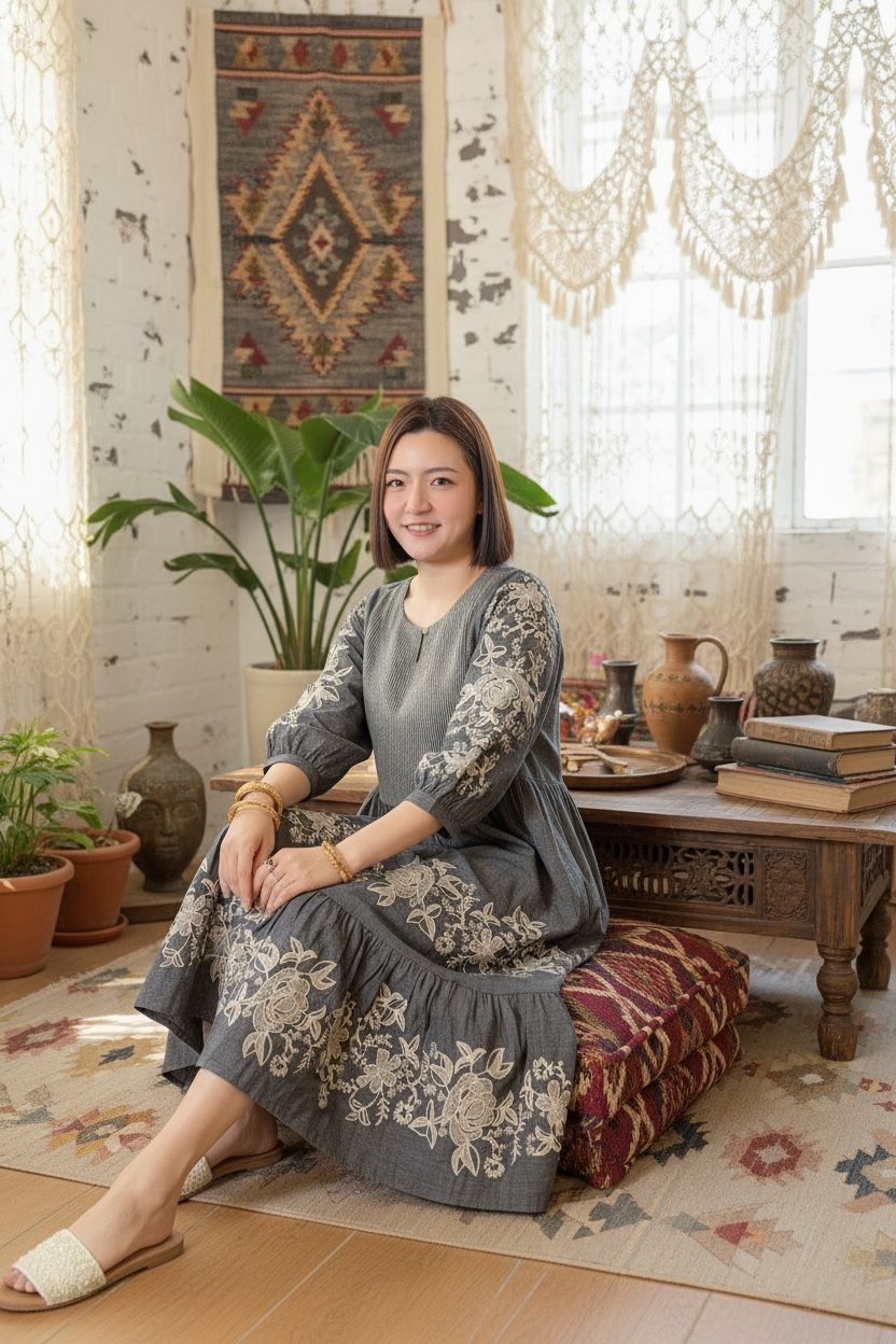 Dark Grey Full Sleeve Emb 2 Layers OP 45" #1096