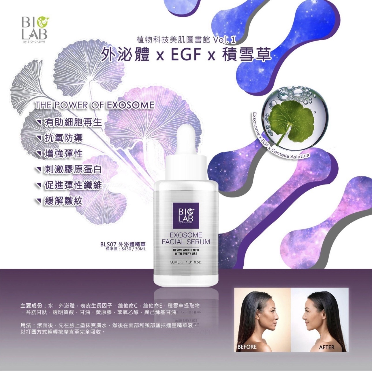 Bio lab nmn精華30ml 透明質酸+綠茶/外沁體EGF+積雪草30ml