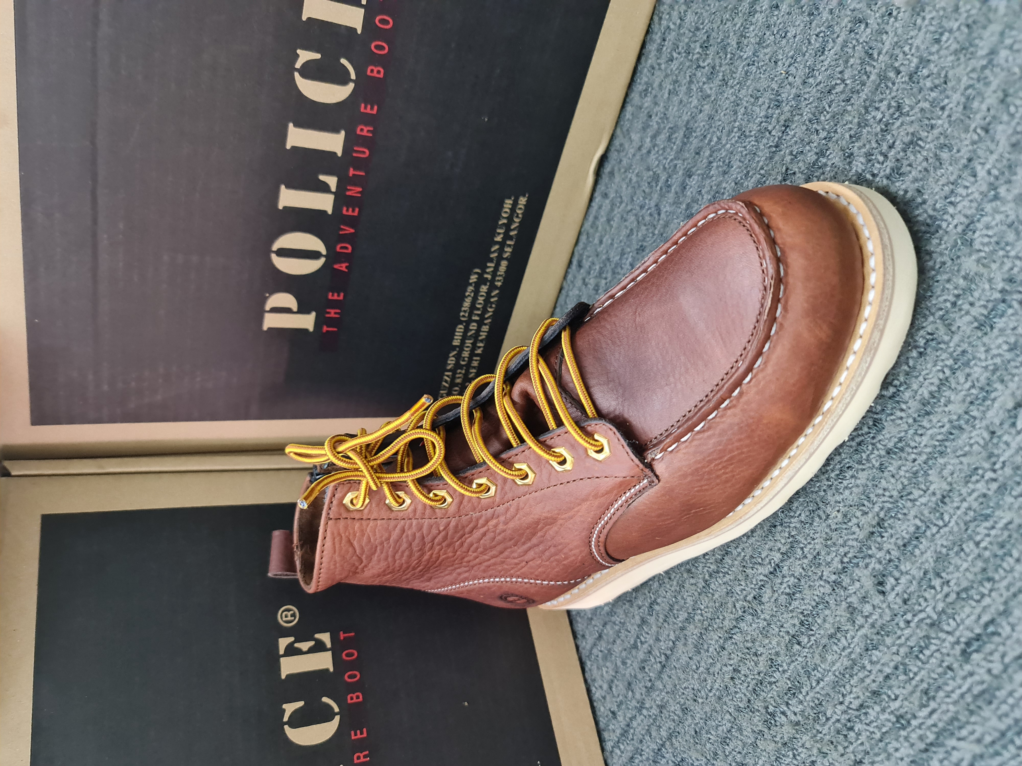 Police 93256 Men's Mid Cut Side ZIP Premium Safety Work Boots  SAFETY Steel Toe Cap, Steel Plate, Goodyear Welt, Genuine Leather Kasut Keselamatan