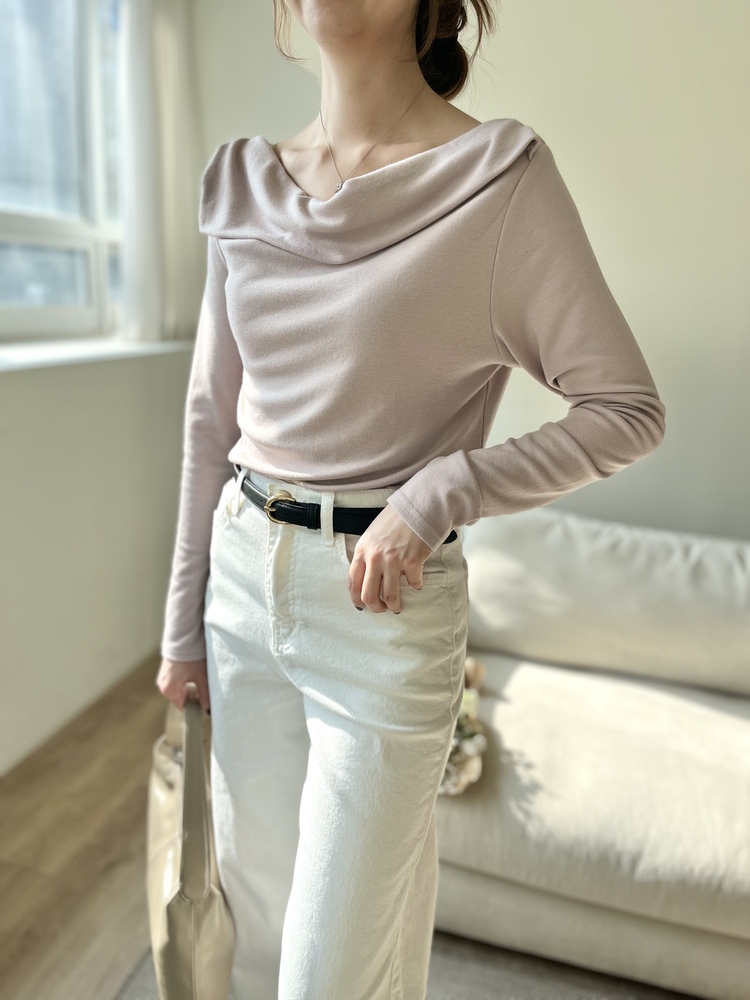 Muse Off Shoulder Drape Top (Dusty Pink)
