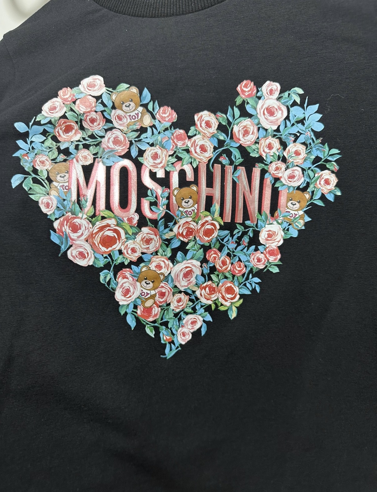 Moschino 玫瑰花熊仔print黑色Tee（童裝12碼）
