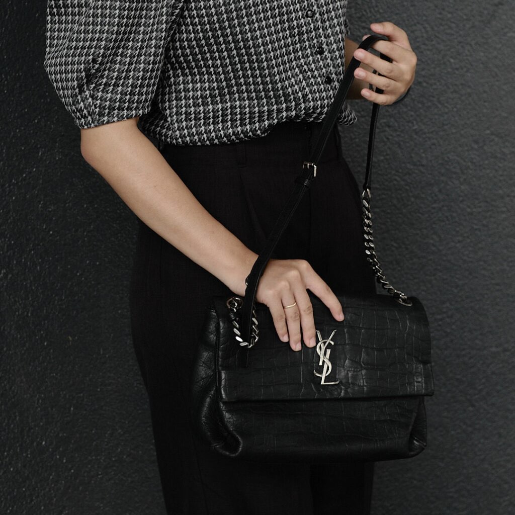 YSL🤍PRE OWNED West Hollywood 黑銀鱷魚壓紋 郵差包🖤