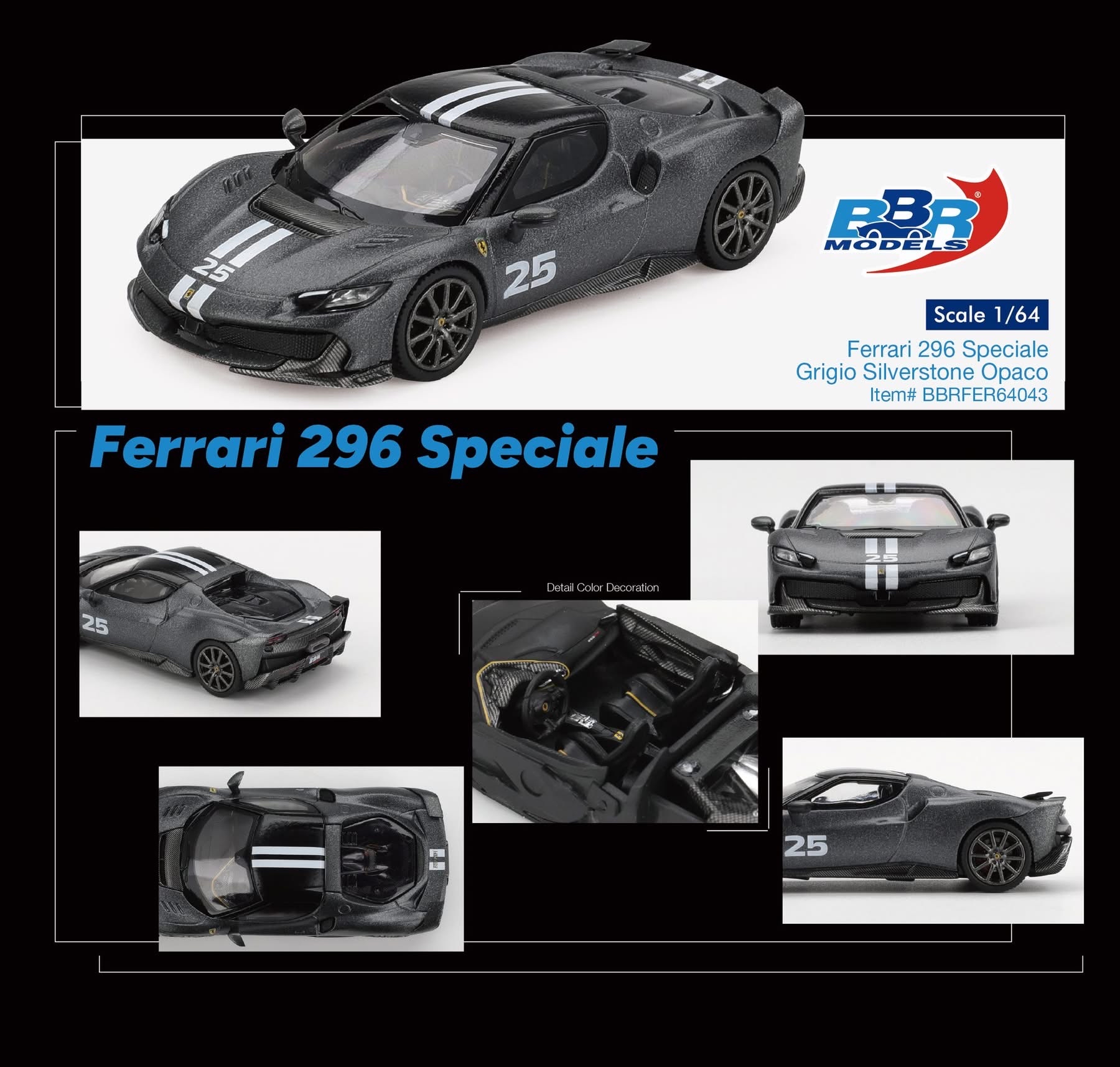 （預訂 Pre Order) BBR ( BBRFER64043 ) Ferrari 296 Speciale Grigio Silverstone Opaco