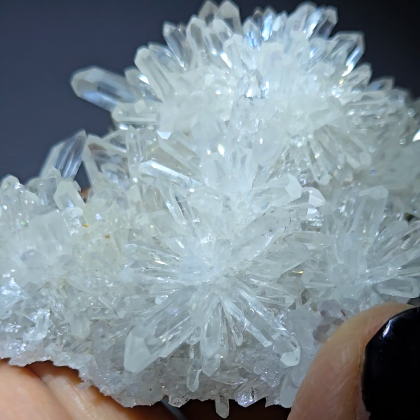 Chrysanthemum needle quartz with floral blooms, rainbows - CQ474