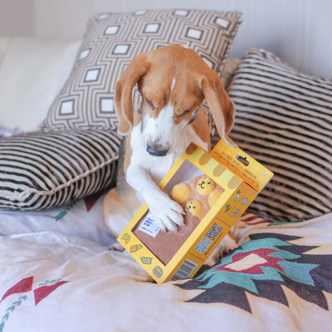 Woof²  雞蛋仔/格仔餅二合一藏食寵物毛絨玩具