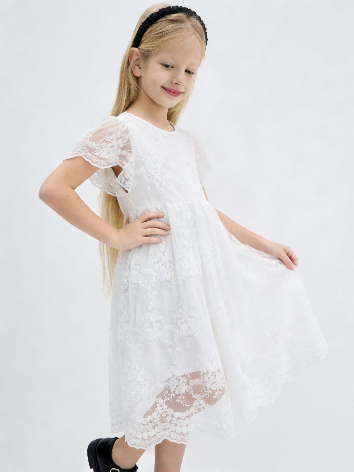 出口美國單女童 白色White Lace Party Dress (現貨品)