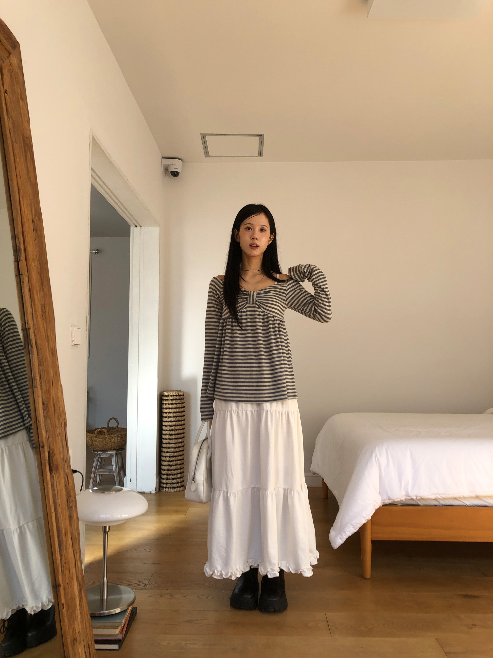 Striped Bow Ruched Long Sleeve