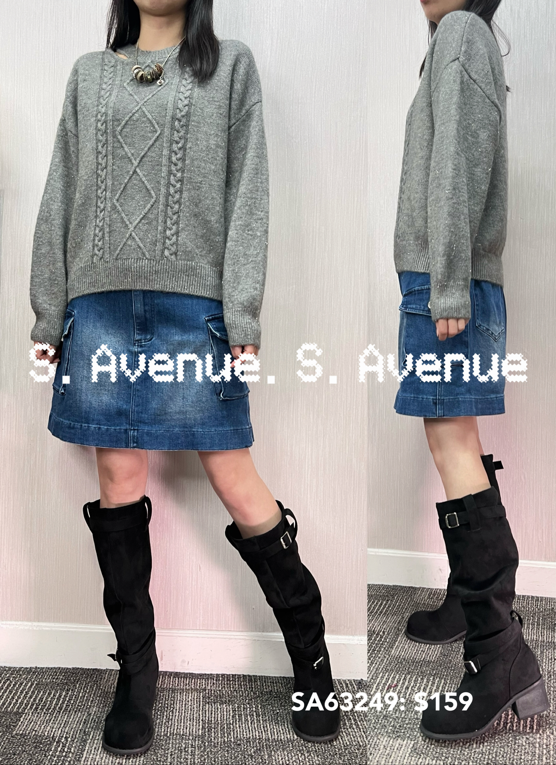 SA63249: 長袖領偷空菱格織紋冷衫