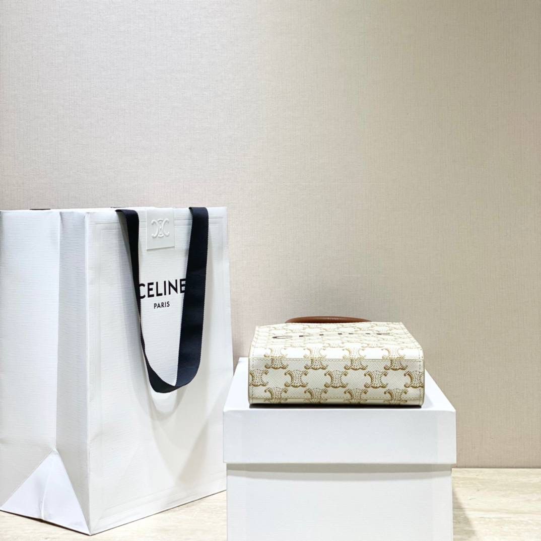 🔥大货实拍图 𝗖𝗘𝗟𝗜𝗡𝗘 ♥ 𝗧𝗥𝗜𝗢𝗠𝗣𝗛𝗘 𝗖𝗔𝗕𝗔𝗦 𝗧𝗢𝗧𝗘 今年新出的白老花真的击中我💘这是什么温柔美貌的配色啊啊啊！老花也可以满满的清新春夏感🏝 型号：194372 尺寸：17*21*4cm