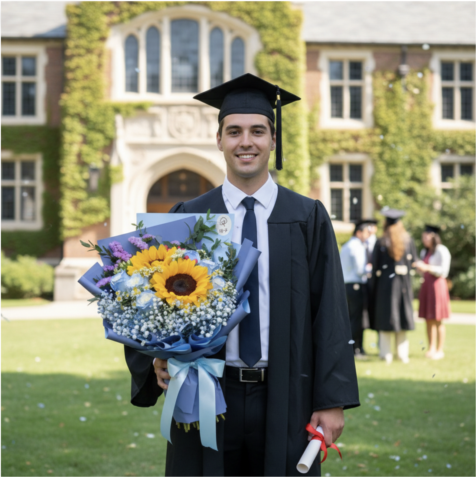  👉🏻鮮👈🏻2支向日葵紫花束丨畢業花束丨榮休花束丨生日花束丨洗禮花束丨藍系花束丨大學畢業花束丨情人節花束