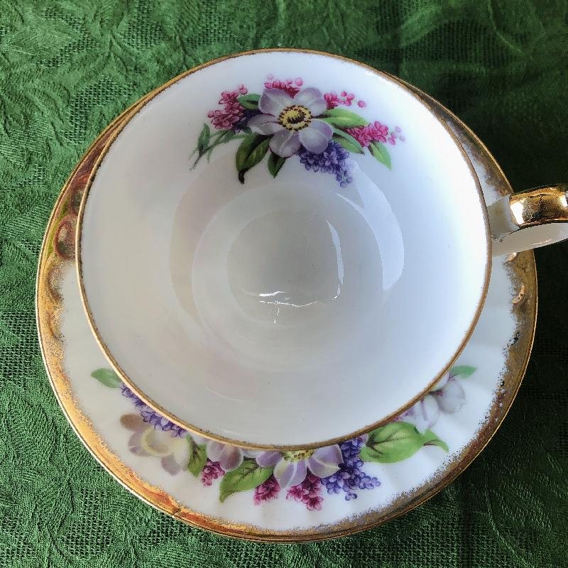 C.a. 1950-60s Japanese Shafford Hand Decorated Pink & Purple Footed Tea Set Duo (MT1682)