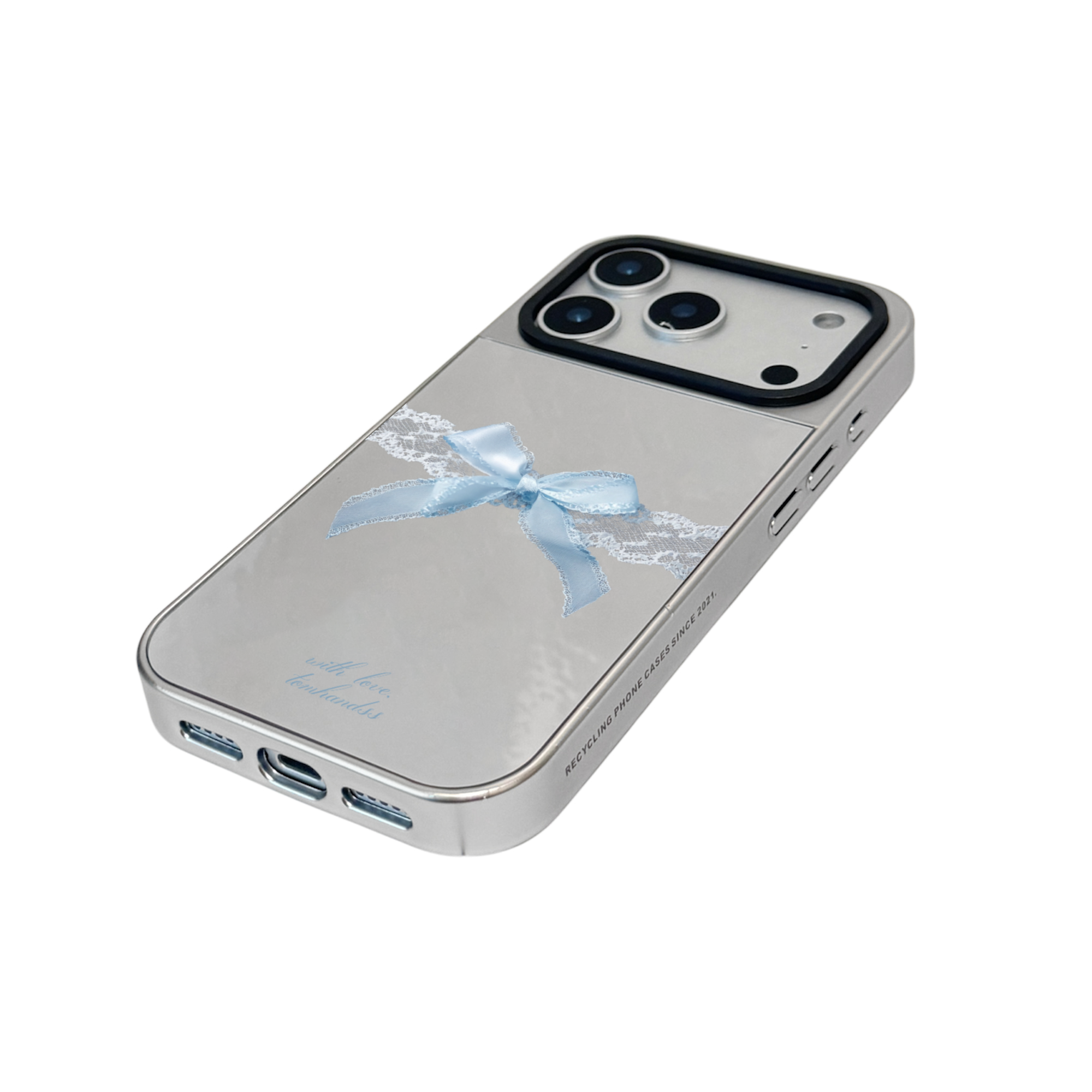 【Alice Blue Lace Ribbon】銀框鏡面MagSafe iPhone Case