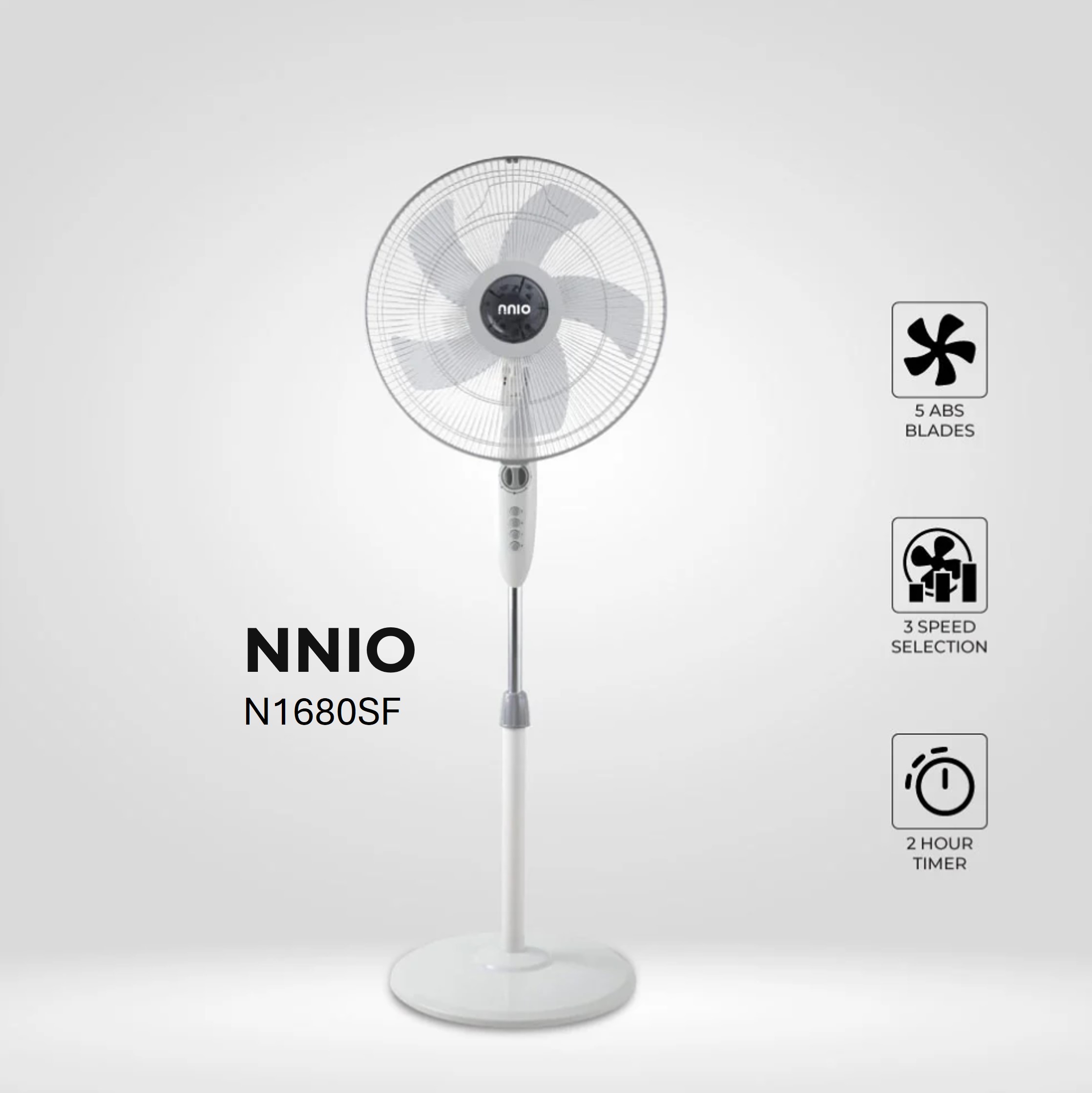 16" AC Motor Stand Fan (White), 3 Speed, 50W (N1680SF)