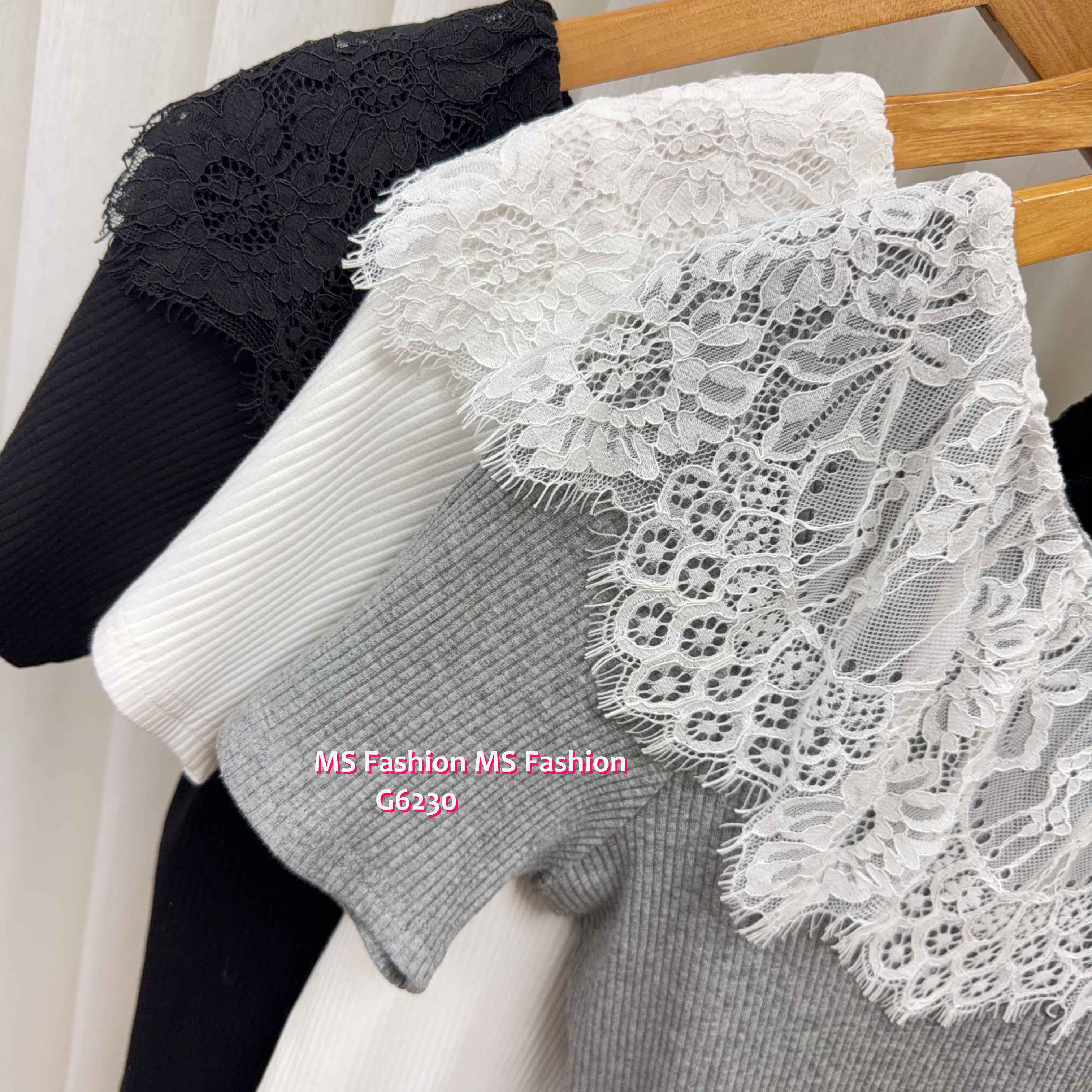 G6230 韓國🇰🇷V領拼lace top