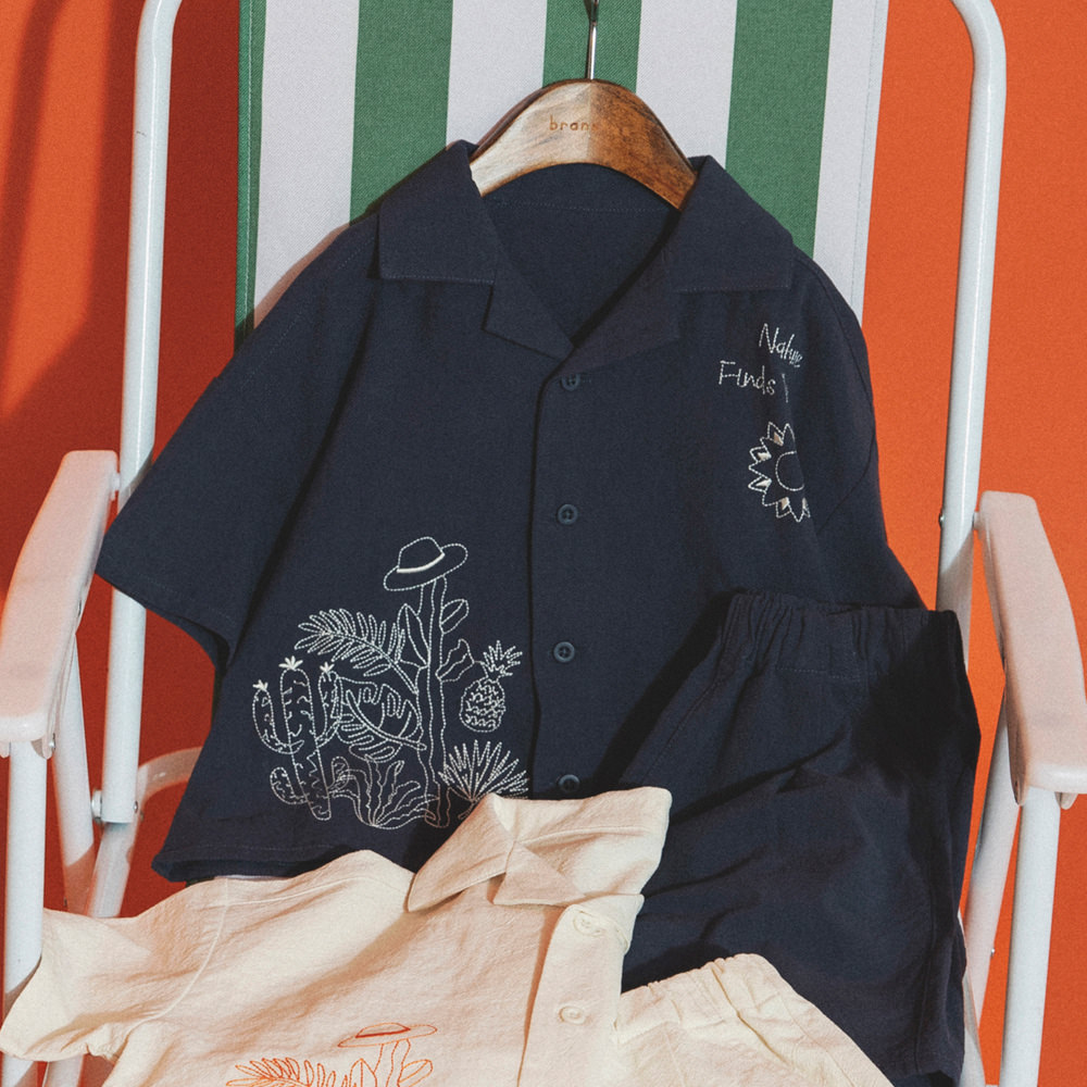 🆕【⭐訂購⭐】 🇯🇵 日本直送🌀棉紗布料 夏日刺繡 襯衫+短褲套裝［2款選］🌀 [ELEA-0186]