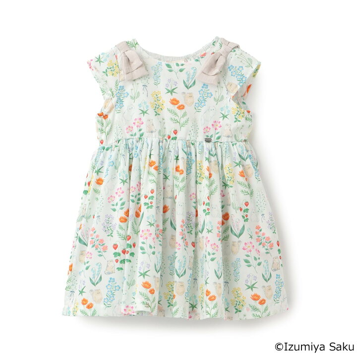 🇯🇵預訂 日本直送🇯🇵Petit Main x Izumiya Saku兩色花卉小貓滿印蝴蝶結短袖連身裙