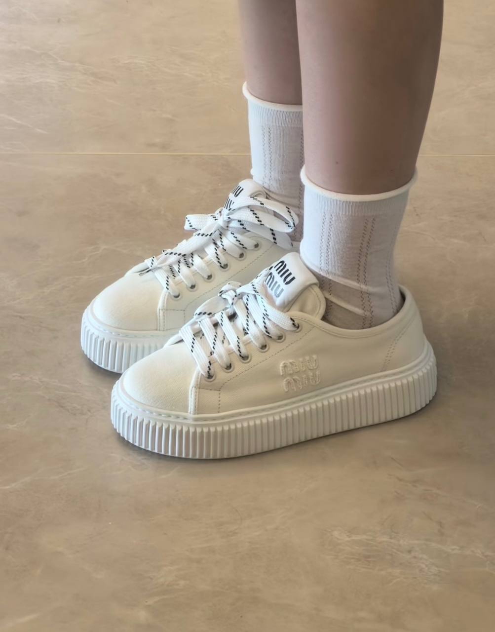 限時優惠✨訂貨🍒MIUMIU 5cm 厚底帆布餅乾鞋 Size 35.5 36.5 37.5 38 38.5 39 40