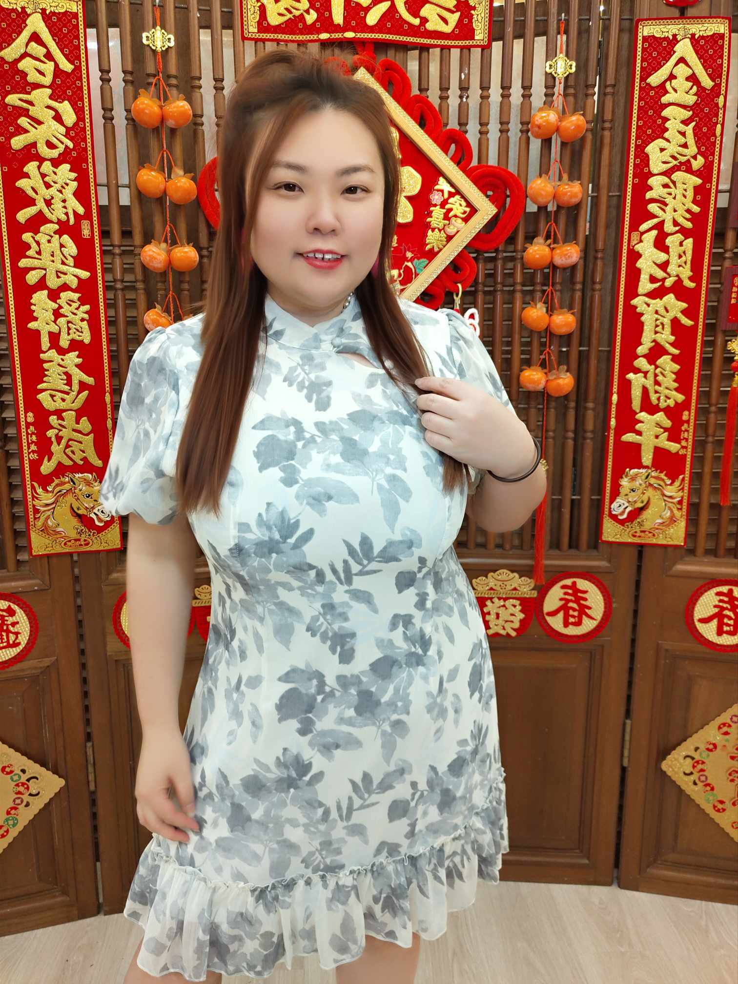 DBC04 TW#5285 雪纺碎花旗袍连衣裙