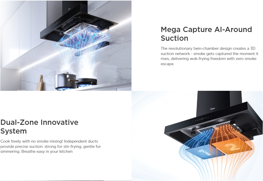 Midea 90cm Black Chimney Cooker Hood (MCH-90M86)